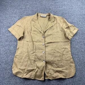 Barbara Katz 100% Linen Blouse Size 8 Button Front Tan